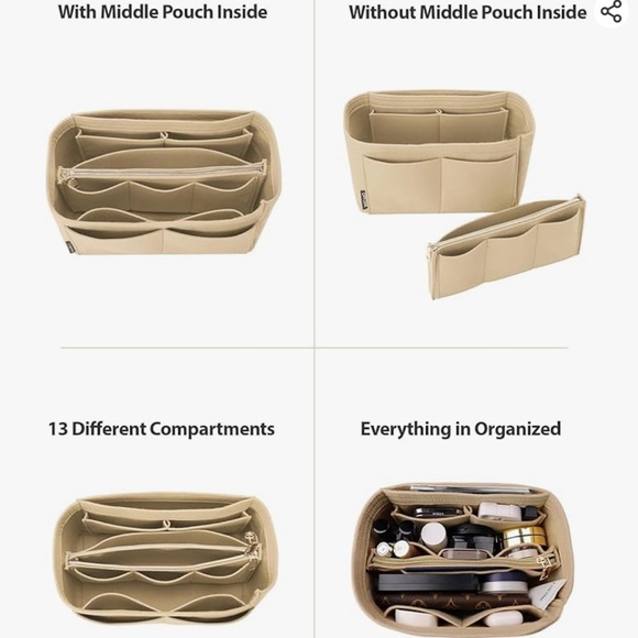 Purse Organizer Insert for Handbags, Felt Bag Organizer for Tote & Purse - Picture 2 of 3